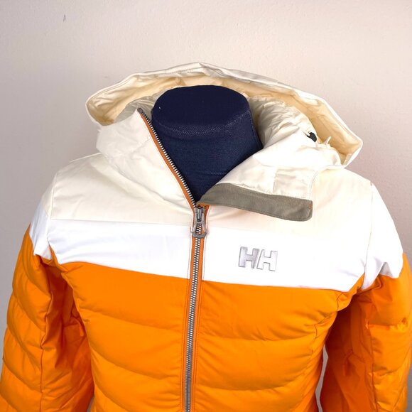 Helly Hansen Orange/White Insulated Ski Jacket RECCO Life Pocket Snow Skirt -M - Picture 3 of 16